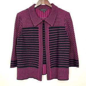 Ming Wang Textured Knit Cardigan Sweater 3/4 Sleeves Hook and Eye Closure